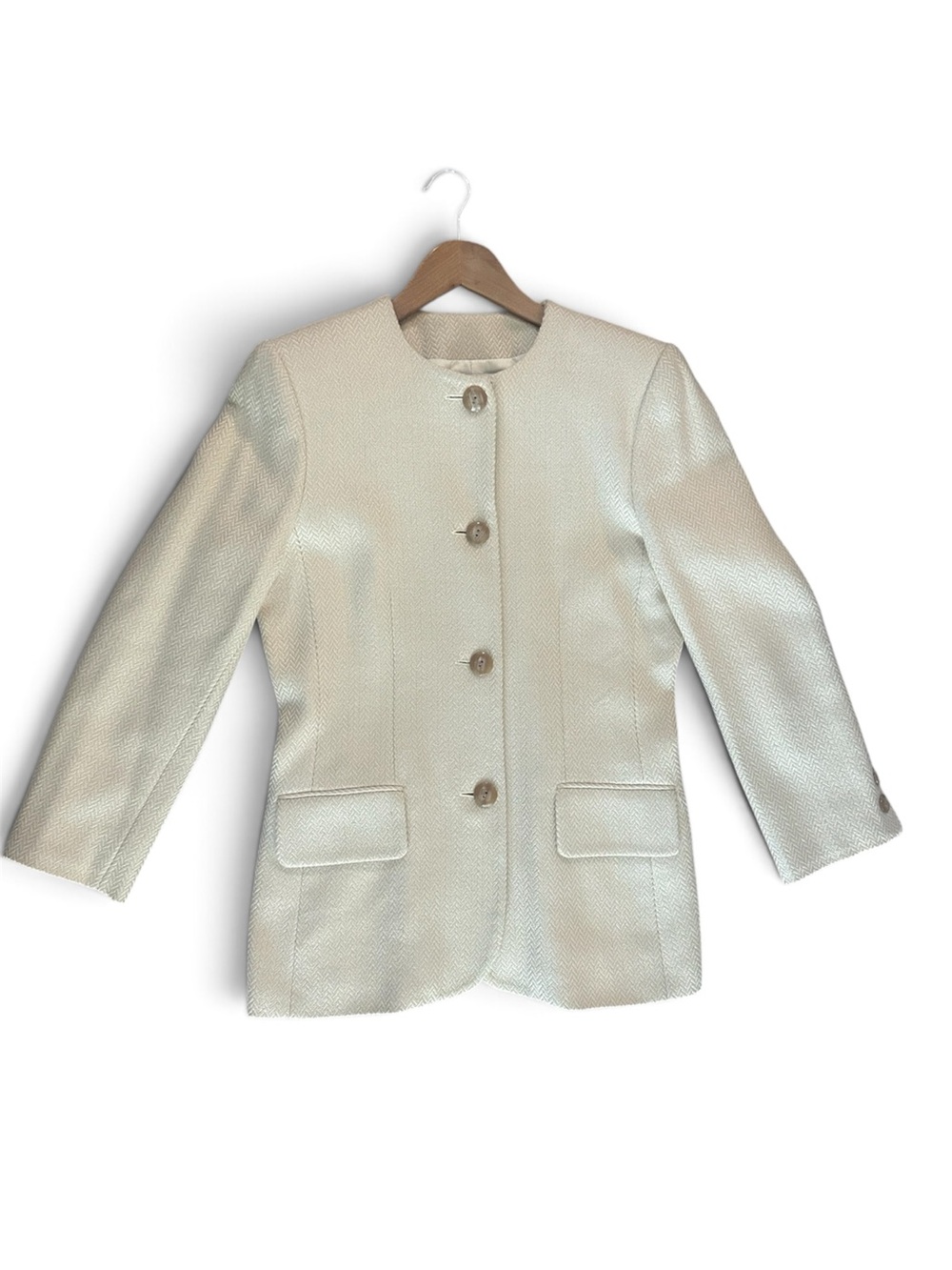 Kasper & Company Ivory Herringbone Button Front Blazer Jacket Size Large